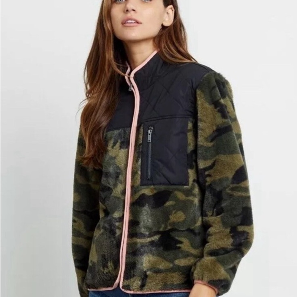 Rails Camouflage Teddy Jacket with Pink Trim